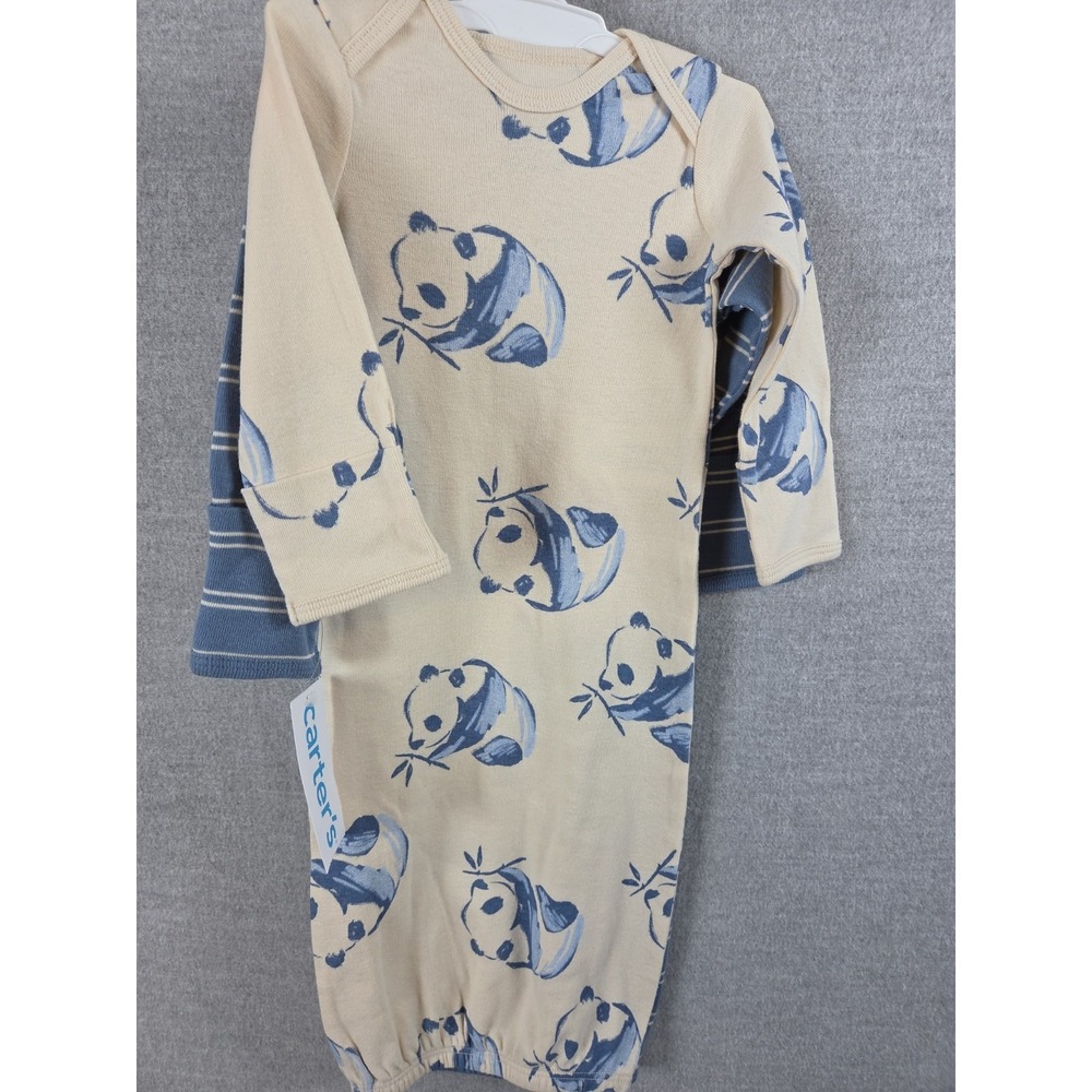 Carters Newborn Baby Sleep Gown Set Panda Bears Blue Stripes Soft Comfort NEW